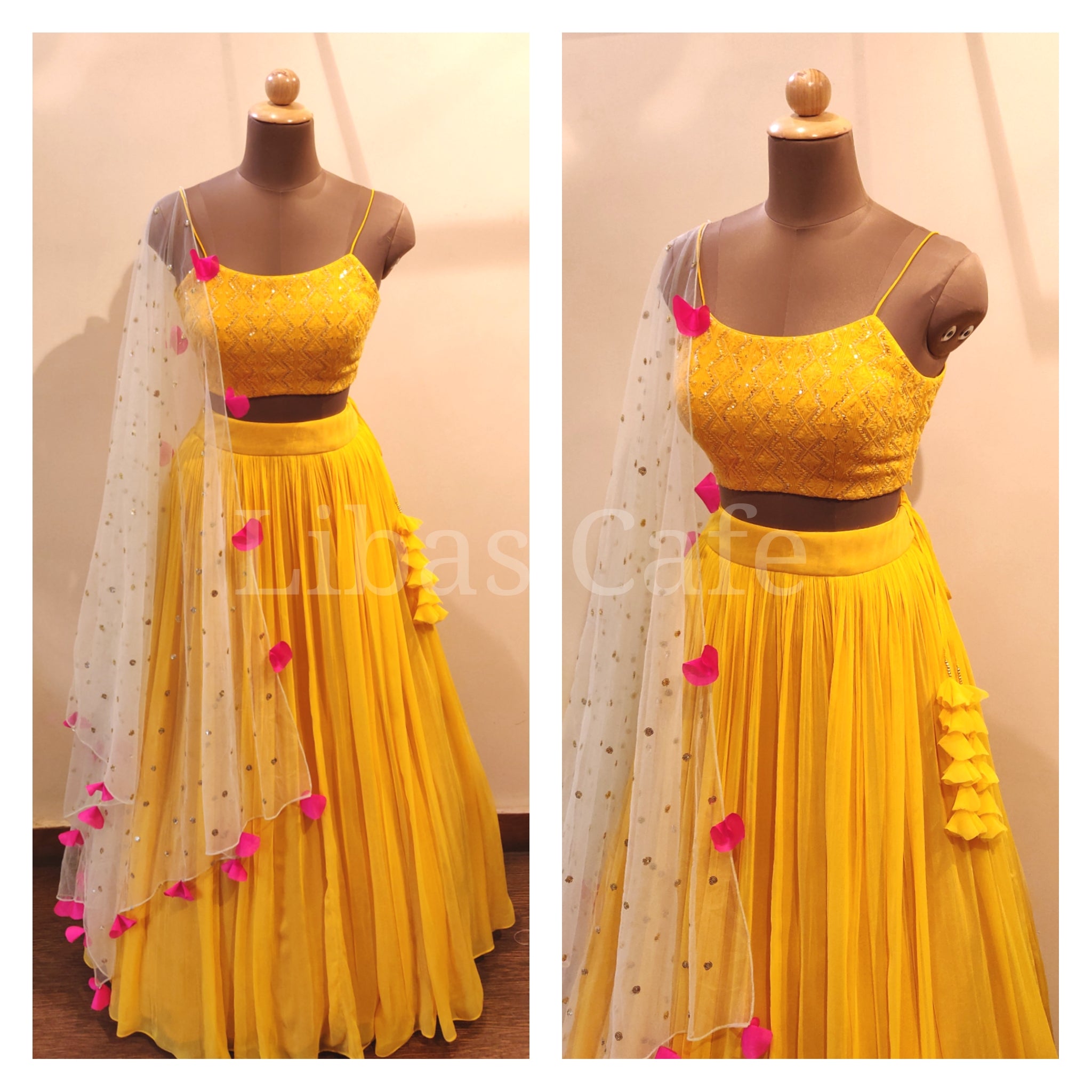 Yellow Noodle Lakhnavi Lehenga